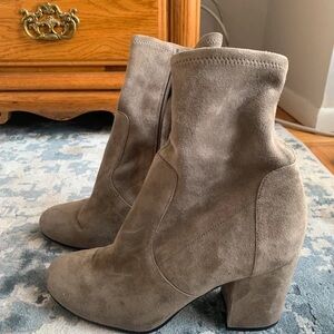 Suede Block Heel Ankle Boots in Taupe